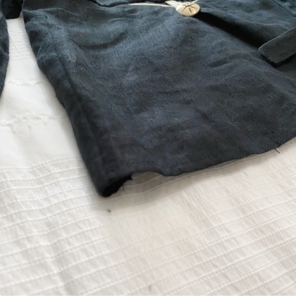 MISS PATINA VINTAGE 100% LINEN CREAM NAVY SCALLOPED SHIFT DRESS - S/P - Picture 9 of 11